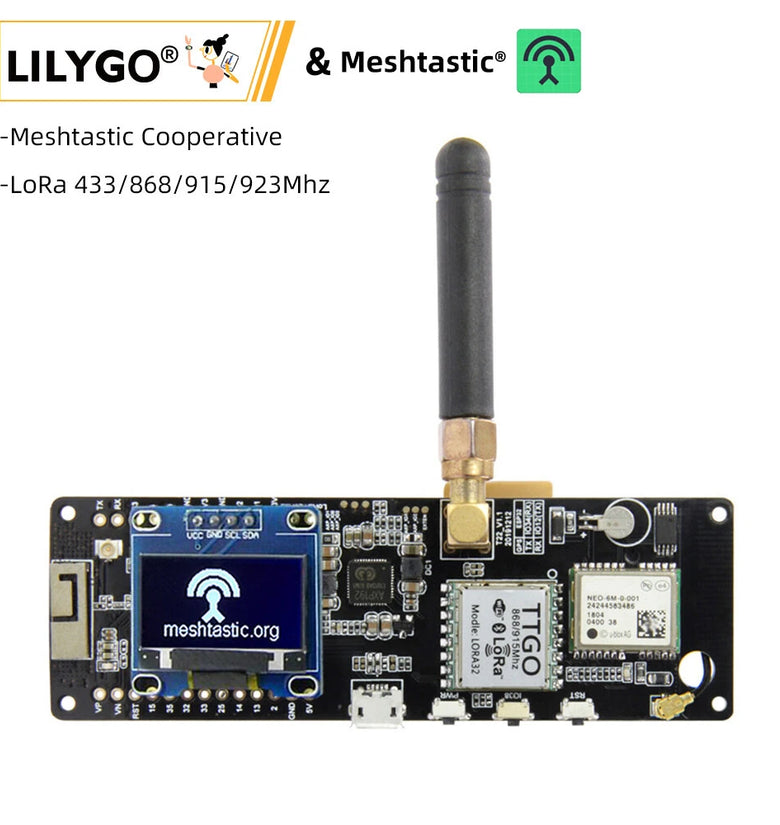 LILYGO T-Beam Meshtastic ESP32 LoRa Development Board Wi-Fi Bluetooth 4.2 NEO6M Module CH9102 with 0.96 Inch OLED Display Antenna