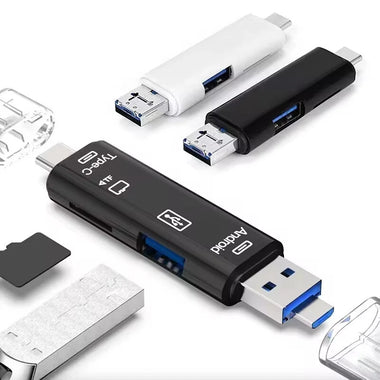 5-in-1 Multifunction USB 2.0 Type-C USB Micro USB SD TF Memory Card Reader for iPhone Android Computer Dock OTG Type-C Adapter