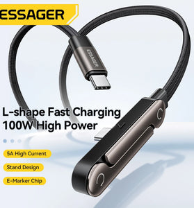ESSAGER ES-X78 5A 100W Type-C to Type-C Cable Fast Charging Data Transmission Thickened Copper Core Line 1M Long for iPhone 17 17Pro 16 15 Pro Max for Xiaomi 17pro for Huawei Mate XTs for SAMSUNG for OPPO for VIVO