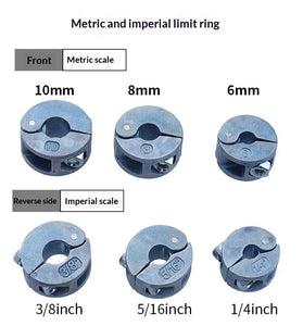 3Pcs MM/Inch Drill Bit Stop Collar Set Zinc Alloy High Precision Depth Control 6mm-10mm 1/4-3/8 Inch Wrench Included Tool Accessories
