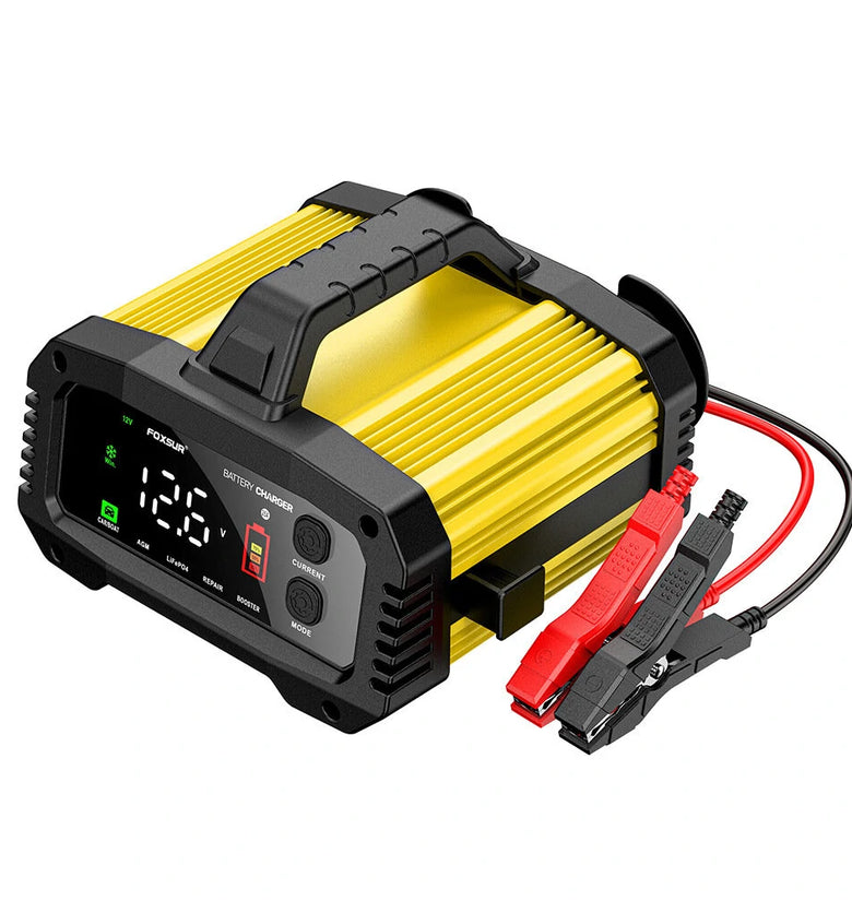 FOXSUR Portable 12V 25A 24V 15A Battery Charger High Power Large Screen Color Display For Lead-Acid Lithium Iron Batteries Car Ship Motorcycle