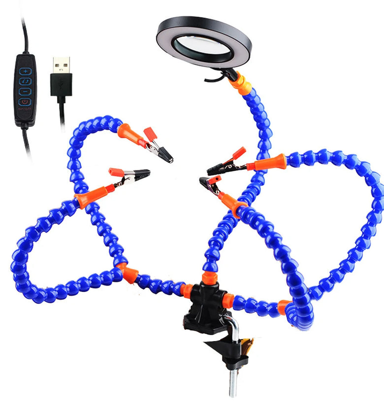 3 Holes 5 Arms Multifunctional Welding Bracket Arm Third Hand Universal Welding Table Simple Model Standard Usb Light Magnifying Glass For Welding Assembly Repair Model