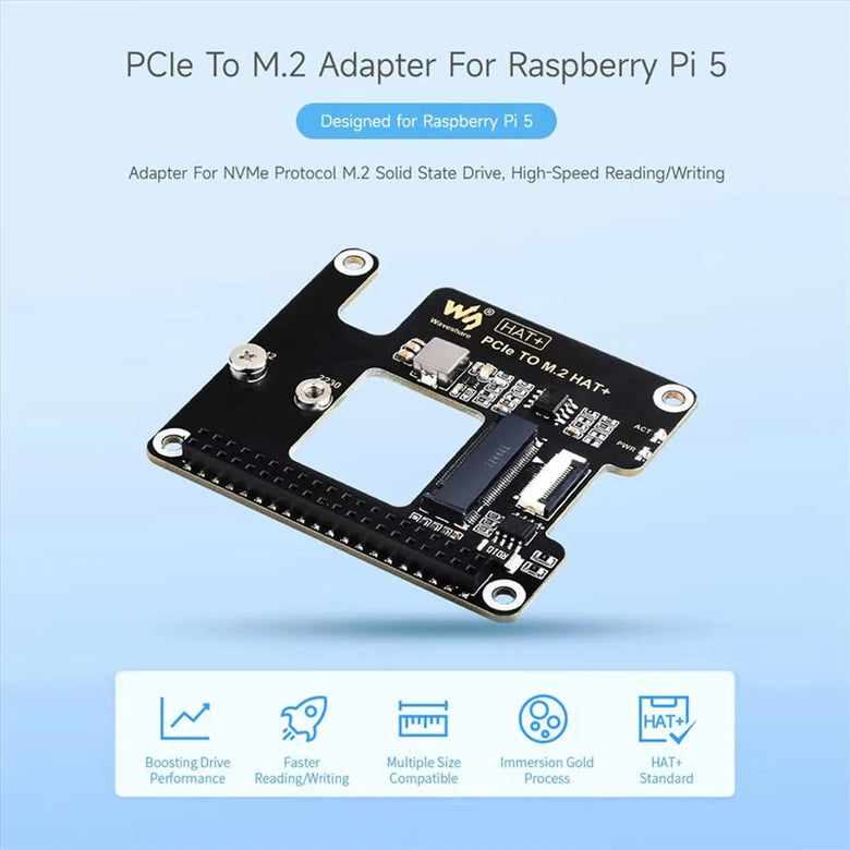 For Raspberry Pi 5 PCIe to M.2 HAT NVME Expansion Board with 16P Cable GPIO Header Support Active Cooler for RPI 5 Pi5