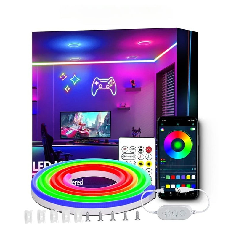 Elfeland 1/3/5m RGB Neon LED Light Strip RGBIC Waterproof Flexible 60 LEDs/m USB Powered Bluetooth App Remote Music Sync Timer Flexible Lighting Adjustments
