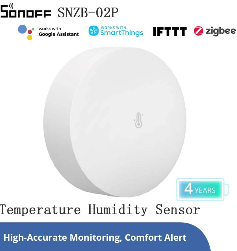 Sonoff SNZB-02P Zigbee 3.0 Temperature and Humidity Sensor High Precision Swiss Sensor Custom Alerts Historical Insights Versatile Mounting Alexa Compatible