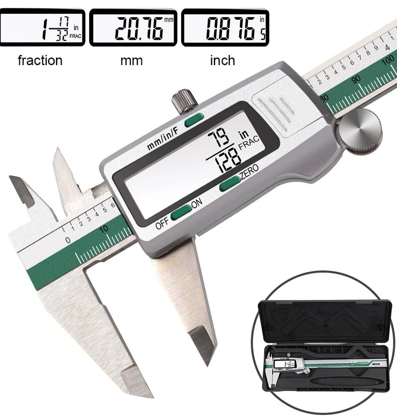 150mm Stainless Steel LCD Screen Display Digital Caliper 6 Inch Fraction / MM / Inch High Precision Stainless Steel LCD Vernier Caliper