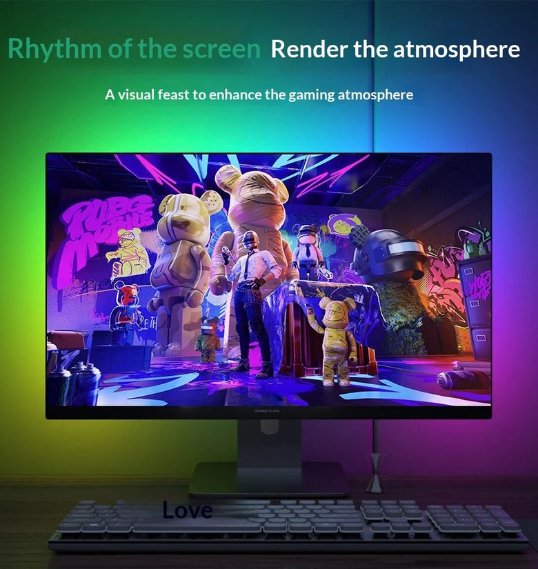 Elfeland RGB LED Light Bar Screen Sync & Music Sync Computer Monitor Ambient Backlight for Ambiance Gaming Room Setup Desktop Lighting