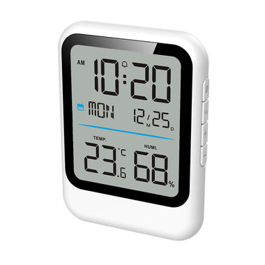 8007C Multifunctional Digital Alarm Clock with Large LCD Display Temperature Humidity Monitor Alarm Clock Calendar for Bedroom Office Home Use