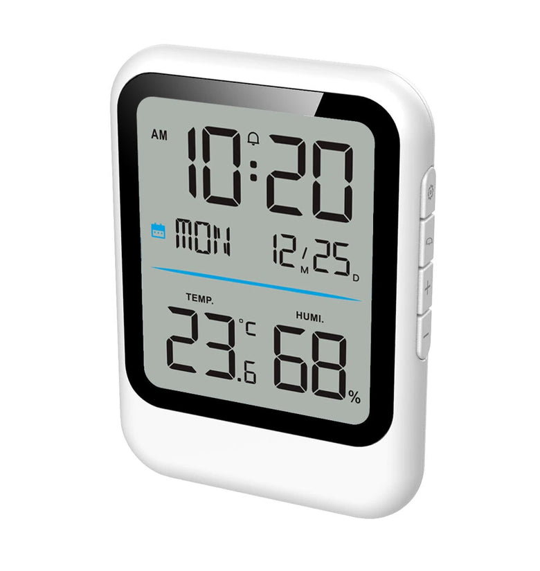 8007C Multifunctional Digital Alarm Clock with Large LCD Display Temperature Humidity Monitor Alarm Clock Calendar for Bedroom Office Home Use