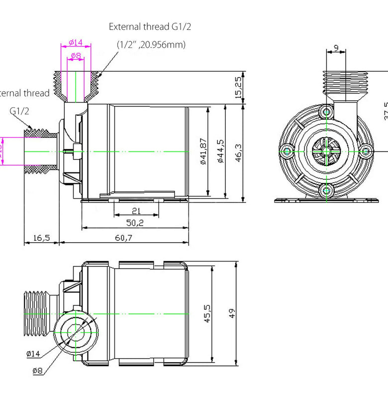 800L/H 12V DC 5M Submersible Hot Water Circulation Pump Solar Brushless Motor