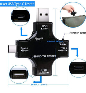 2 in 1 Type C USB Tester Color Screen LCD Digital Multimeter USB C Voltage Current Voltmeter Amp Volt Ammeter Tester USB Cable Charger Indicator DC3.6-30V/0-5.1A