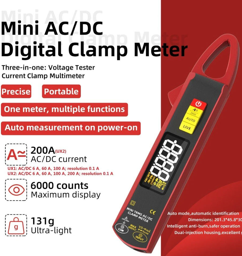 BSIDE UX1 UX2 Digital Clamp Meter True RMS 6000 Counts AC/DC 6A/60A/100A/200A Auto Range Color Screen NCV LoZ Dual Display