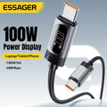 ESSAGER ES-X64 5A PD100W Type-C to Type-C Digital Display Cable PD3.0 QC4.0/3.0 FCP Fast Charging Data Transmission Tin-plated Copper Core Line 1M/2M Long for iPhone 16 16 Pro 15 15 Pro Max for Huawei Mate XT for Xiaomi 15pro