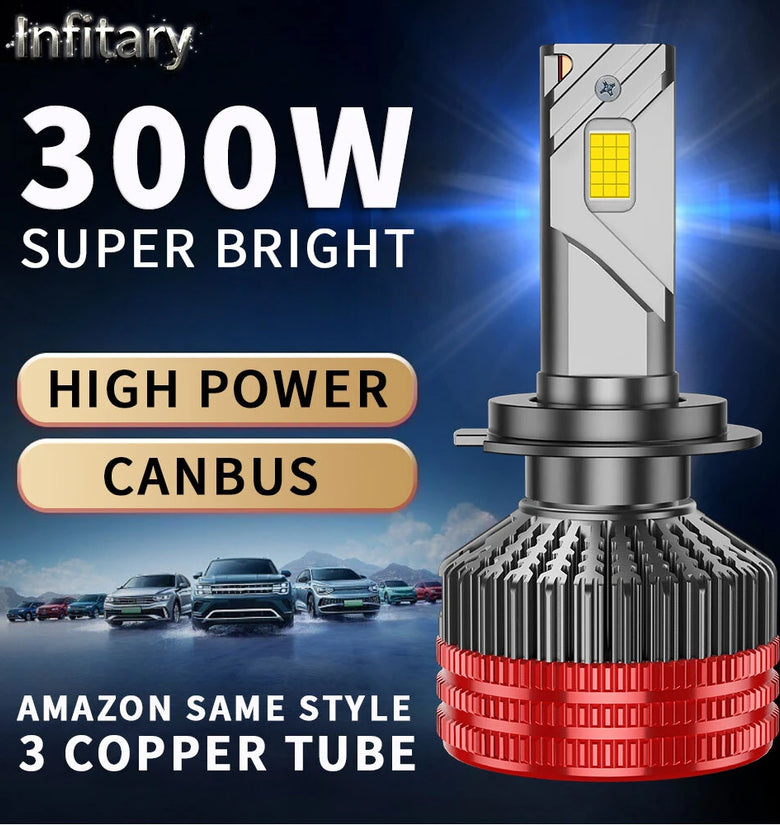 INFITARY Q6 30000LM LED Car Headlight Bulbs 300W Hi-Low Beam Car Headlamps 6500K Bright White