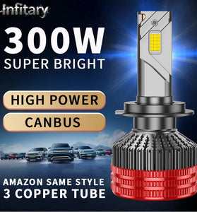 INFITARY Q6 30000LM LED Car Headlight Bulbs 300W Hi-Low Beam Car Headlamps 6500K Bright White