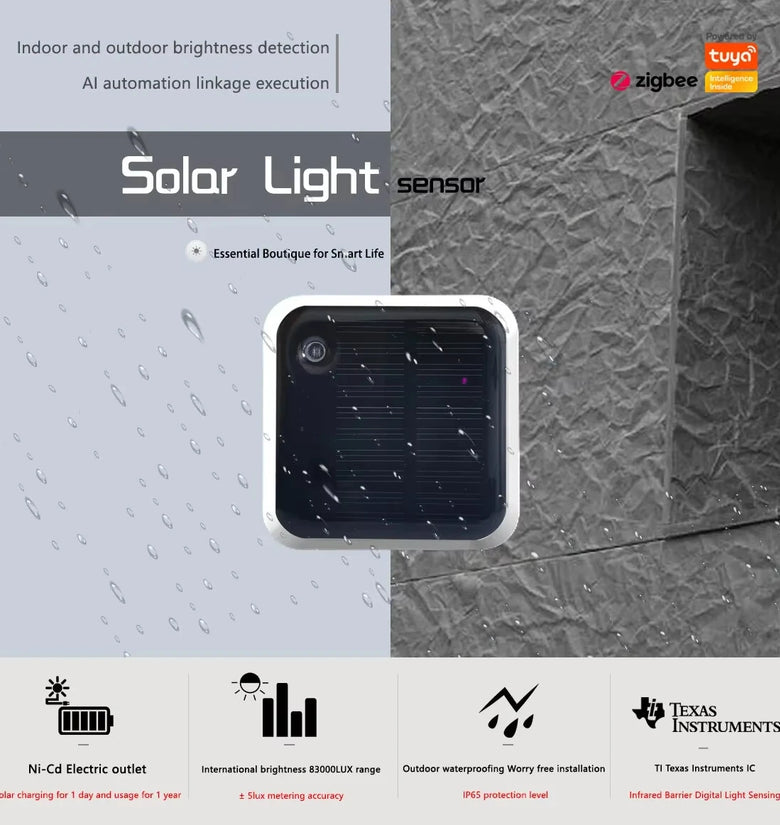 Tuya Zigbe Smart Solar Light Sensor Wireless IP65 Waterproof with Solar Power Support Smart Home Assistant