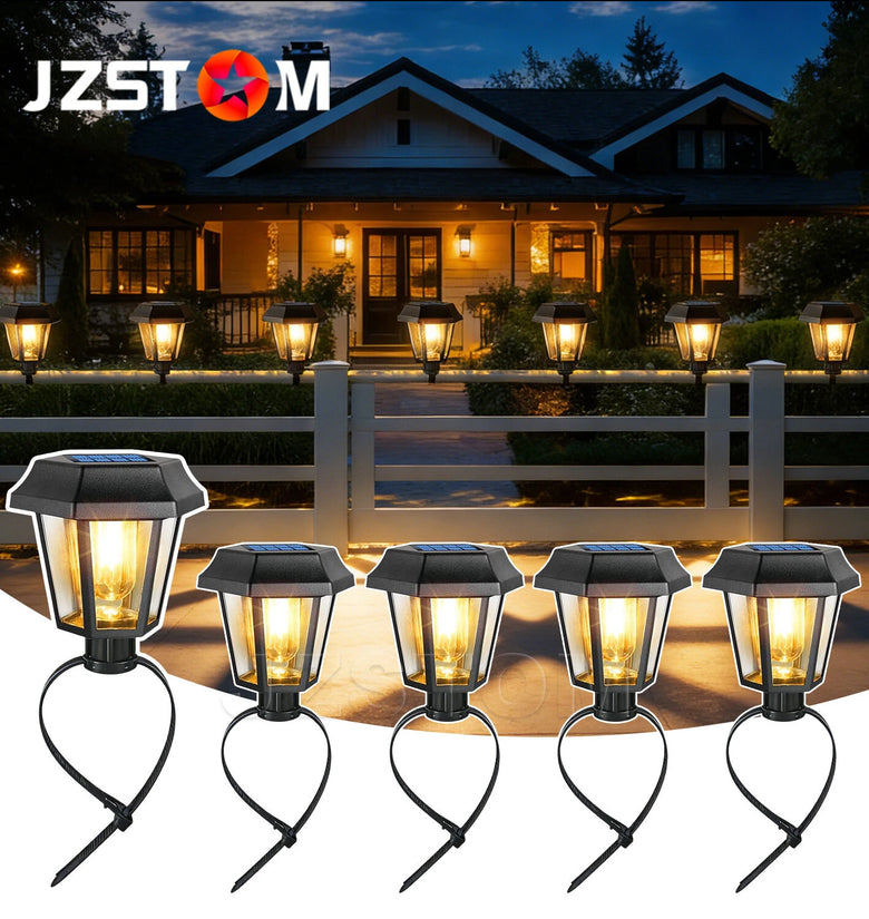 8pcs/pack JZSTOM Solar Tungsten Filament Lamp 3000K Outdoor Garden Lights Waterproof IP65 Fence Lighting Auto On/Off Warm White Decorative Lighting
