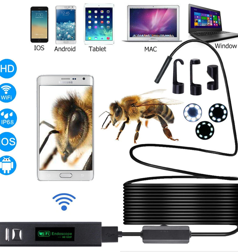 8mm 1200P Endoscopic Wifi Camera Endoscope For Android/Iphone IOS Mobile Smartphone Car Inspection Tools Single Dual Lens Soft Cable