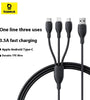 Baseus Fast Speed Series 3.5A USB-A to Micro/iP/USB-C Cable Fast Charging Data Transmission Tinned Copper Core Line 0.8M/1.3M Long for iPhone 16 16 Pro 15 14 13 Pro Max for Huawei Mate XT for Xiaomi 15pro