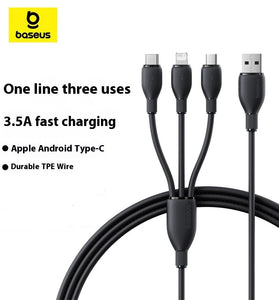 Baseus Fast Speed Series 3.5A USB-A to Micro/iP/USB-C Cable Fast Charging Data Transmission Tinned Copper Core Line 0.8M/1.3M Long for iPhone 16 16 Pro 15 14 13 Pro Max for Huawei Mate XT for Xiaomi 15pro