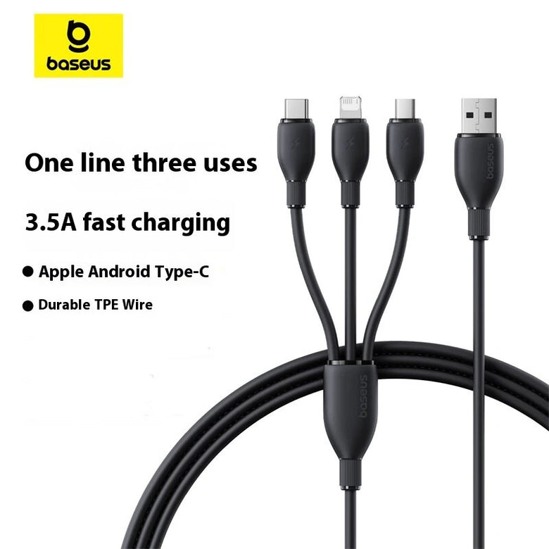 Baseus Fast Speed Series 3.5A USB-A to Micro/iP/USB-C Cable Fast Charging Data Transmission Tinned Copper Core Line 0.8M/1.3M Long for iPhone 16 16 Pro 15 14 13 Pro Max for Huawei Mate XT for Xiaomi 15pro