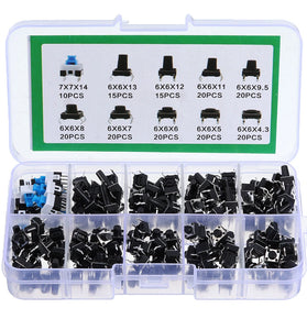 180Pcs 10 Values Tactile Push Button Switch Mini Momentary Tact Assortment Kit DIY