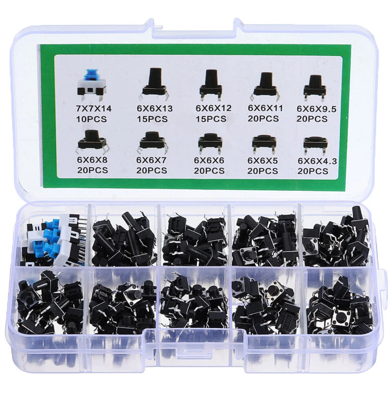 180Pcs 10 Values Tactile Push Button Switch Mini Momentary Tact Assortment Kit DIY