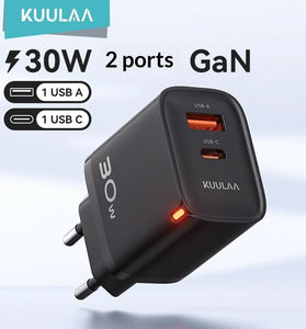 [GaN Tech] KUULAA KL-CD116 PD30W 2-Port USB PD Charger USB-A+USB-C PD Fast Charging Wall Charger Adapter EU Plug for iPhone 17 17Pro 16 Pro Max 15 14 13 for Xiaomi 17pro for Huawei Mate XTs for OPPO for VIVO