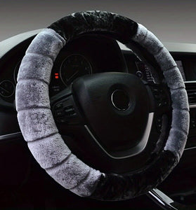 Car Steering Wheel Cover  Winter Warm Fluffy Plush Short Plush Universal 15-Inch Cute Cartoon Ear Shape Car Steering Wheel Protective Cover