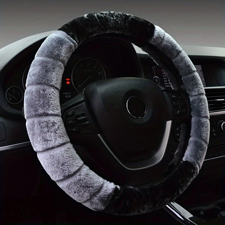 Car Steering Wheel Cover  Winter Warm Fluffy Plush Short Plush Universal 15-Inch Cute Cartoon Ear Shape Car Steering Wheel Protective Cover