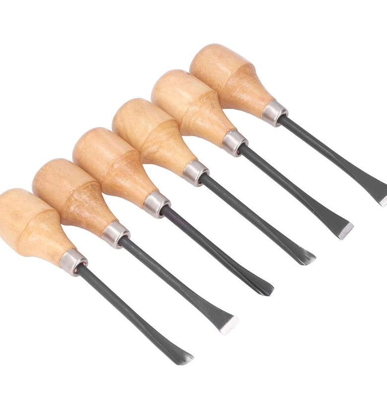 6pcs Wood Carving Chisel Set Ergonomic Beech Wood Handle Heat Treated Steel Blades Professional Woodworking Tools for DIY Craft Carving and Turning