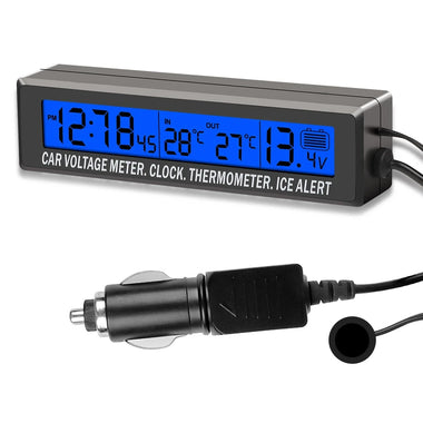 4 In 1 Clock Calendar Thermometer Car Multi-Function Color Screen Voltage With LCD Time Date Indoor And Outdoor Temperature Display