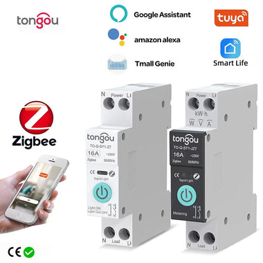 TO-Q-SY1-JZT Zigbe Din Rail Switch with Metering 32A-63A TUYA Smart Life APP & Voice Remote Control Real-Time Monitoring with Timing/Countdown Mode with Alexa Google Assistant