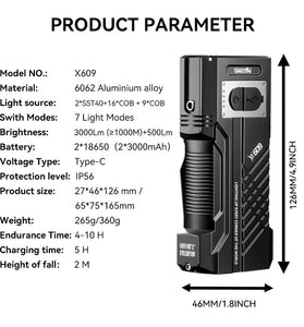 Warsun X609 3000LM Most Powerful LED Flashlight Rechargeable Tactical Torch Lantern Long Shot Hand Lamp For Camping
