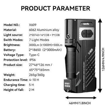 Warsun X609 3000LM Most Powerful LED Flashlight Rechargeable Tactical Torch Lantern Long Shot Hand Lamp For Camping