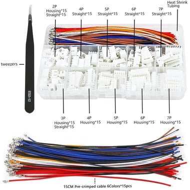 XH2.54 Connector Kit Pre-crimped Wire 150mm 2P 3P 4P 5P 6P 7P Housing Straight Pin Heat Shrink Tubing Electronics Projects