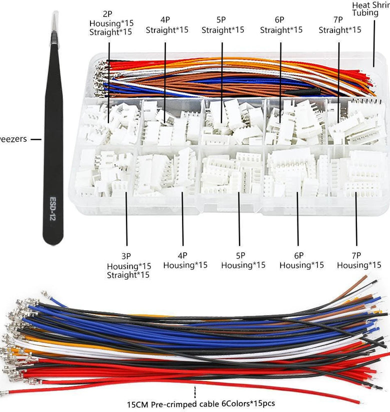 XH2.54 Connector Kit Pre-crimped Wire 150mm 2P 3P 4P 5P 6P 7P Housing Straight Pin Heat Shrink Tubing Electronics Projects