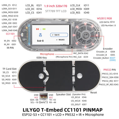 LILYGO T-Embed-CC1101 ESP32-S3 Development Board 1.9 Inch TFT LCD PN532 NFC RFID Wi-Fi Bluetooth Microcontroller