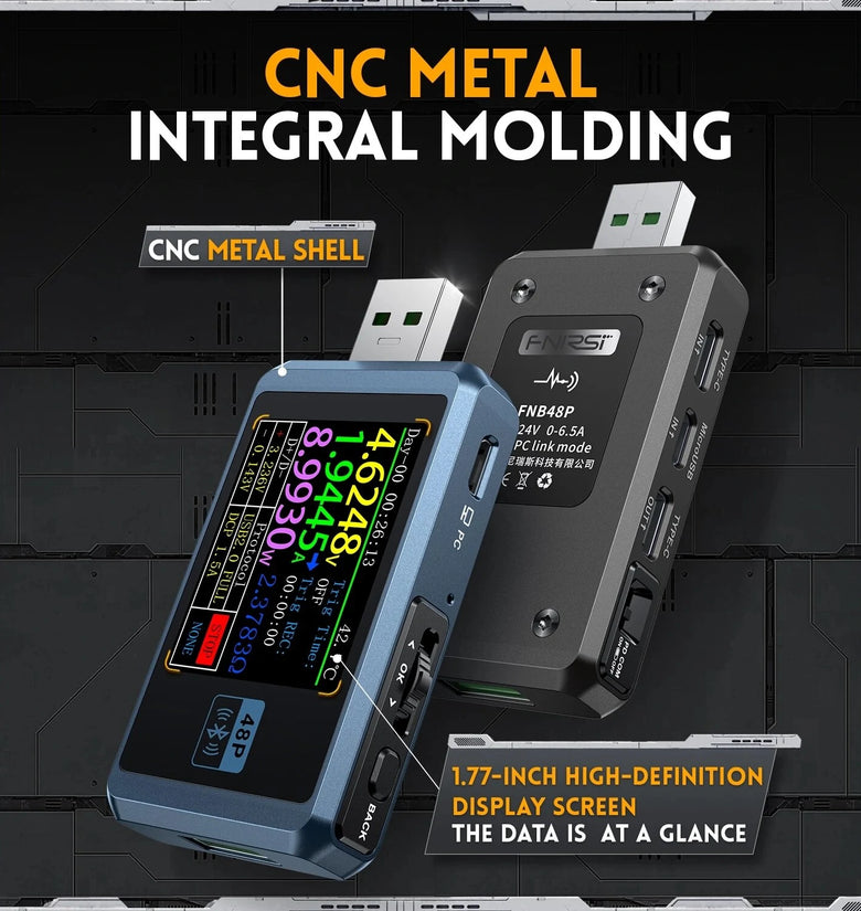 FNIRSI-FNB48P Ammeter Voltmeter USB Tester TYPE-C Fast Charge Detection Trigger Capacity Ripple Measurement with CNC Metal Shell
