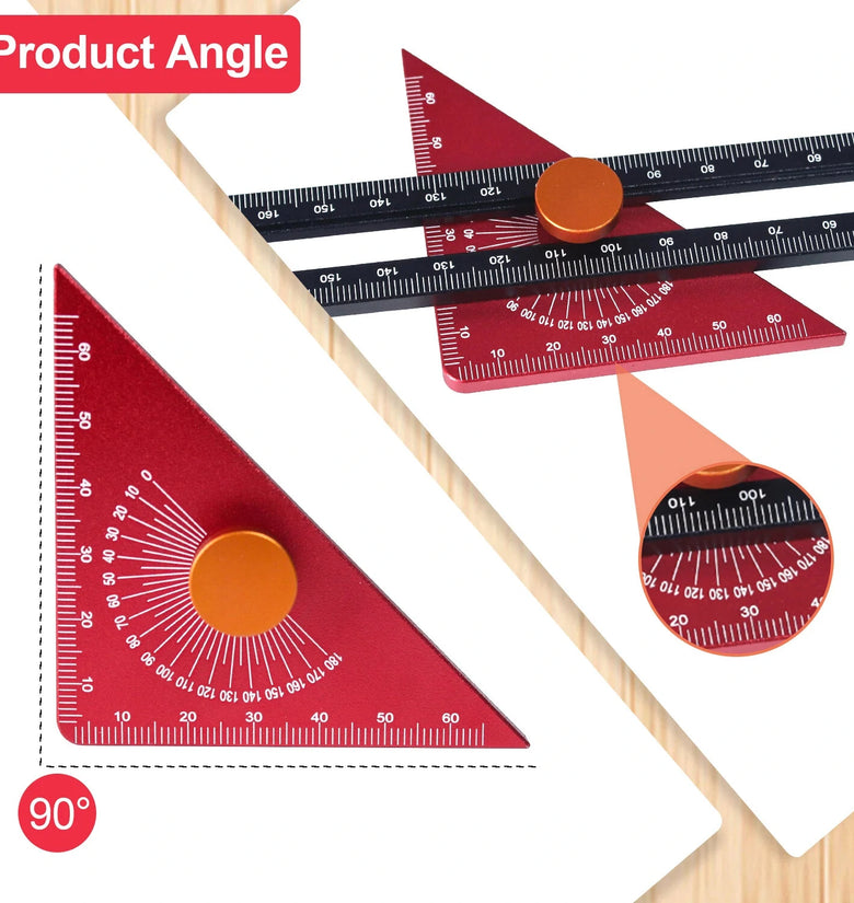 Aluminum T Square Ruler 180 Degree Rotating Marking Gauge Precision Woodworking Measuring Tool with Easy Read Layout Lines