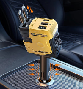 4 in 1 Retractable Car Charger Support 120W USB C Car Charger Adapter with 2 USB Ports Car Phone Charger for Samsung