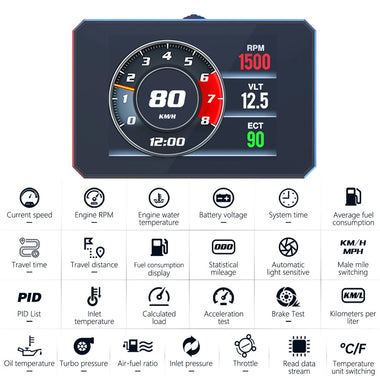 WEIYING P16 OBD2 HUD Head Up Display Digital Car Meter TFT LCD Multi Color Screen Speedometer ECT Water Oil Temperature Car Speed Gauge