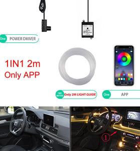 1IN1 2M RGB LED Atmosphere Car Interior Ambient Light Strips Light by App Control Neon LED Dash Board Decorative Lamp