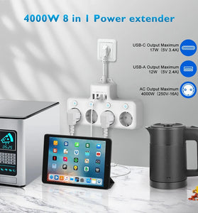 16A 4000W EU Plug Power Strip 4-Way USB Port Electrical Socket Power Strip Individually Switchable Home Adapter Surge-Protector
