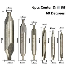6PCS M2 High-Speed Steel Center Drill Bits Set Metalworking Tools 60-Degree 1.0-5.0mm Countersink Lathe