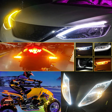 2pcs 12V 60cm Car LED thin Light Bar Dual-Color DRL Flowing Turn Signal Light Strips LED Car Daytime Running Light Flexible Headlights Brake Strip Lights Turn Signal