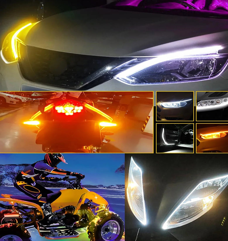 2pcs 12V 60cm Car LED thin Light Bar Dual-Color DRL Flowing Turn Signal Light Strips LED Car Daytime Running Light Flexible Headlights Brake Strip Lights Turn Signal