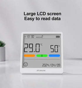 NEW 1/2PCS Atuman THSE Temperature and Humidity Meter with Ultra-Sensitive Sensors Type-C Rechargeable Wide Range Monitoring Clear LCD Display and Power Failure Memory