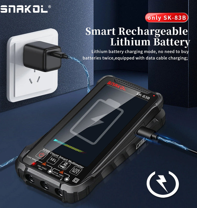 SK-83A/B Smart Multimeter 600V 10A 6000 Counts Auto Range NCV Backlit LCD Rechargeable Battery Capacitance Temperature Measurement
