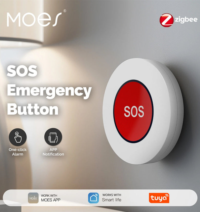 MOES Tuya Zigbee3.0 SOS Button Emergency Alarm Smart Wireless Remote Control APP Alert Home Automation Security